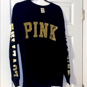 Victoria Secret Pink Long Sleeve Gold Glitter